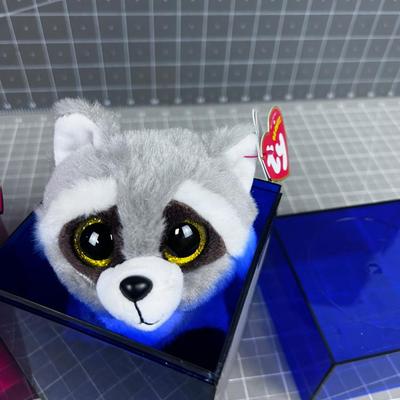 2 Beanie Baby Animals in Container with SPARKLE Eyes