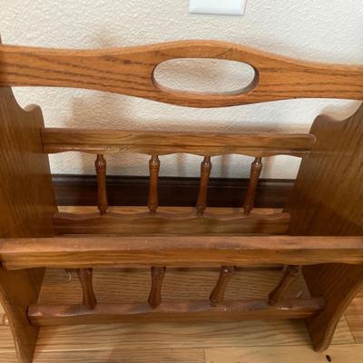 Wood magazine rack, ashtray and small boot