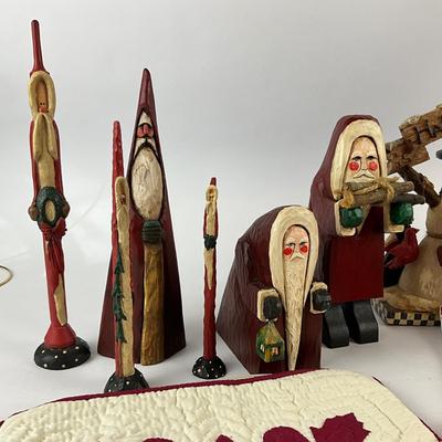 683 Folk Art Wood Carved Santa & Goose Home Decor