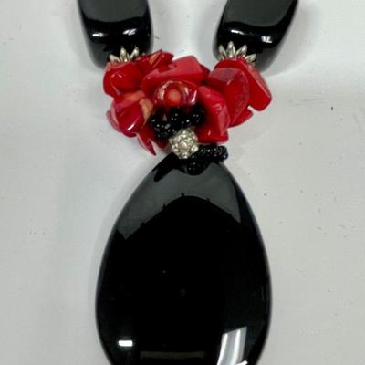 Red & Black Stone Pendant Necklace