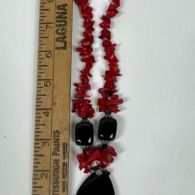 Red & Black Stone Pendant Necklace