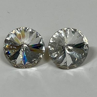 Vintage Crystal Stud Earrings 1/2" dia.