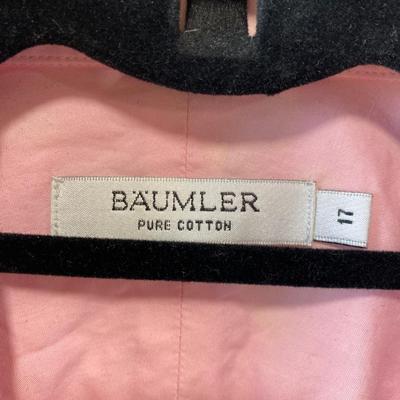 Baumler pink pure cotton long sleeve button up shirt. Uses cuff links. Size 17