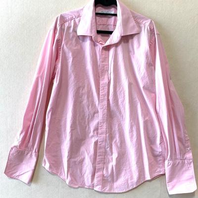 Baumler pink pure cotton long sleeve button up shirt. Uses cuff links. Size 17