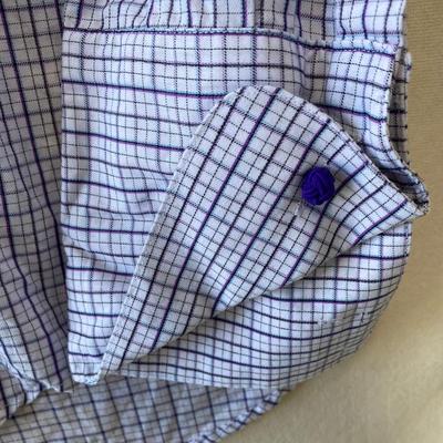 Sale Photo Thumbnail #813: Stacy Adams long sleeve purple plaid button up shirt. Uses cuff links. 60% cotton 40% polyester