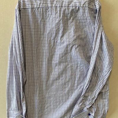 Stacy Adams purple plaid long sleeve button up shirt. Uses cuff links.