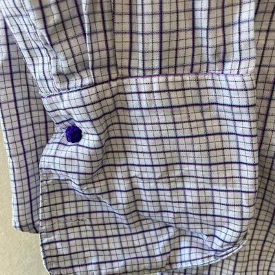 Stacy Adams purple plaid long sleeve button up shirt. Uses cuff links.