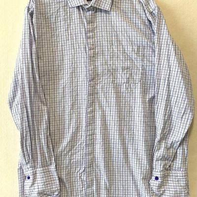 Stacy Adams purple plaid long sleeve button up shirt. Uses cuff links.