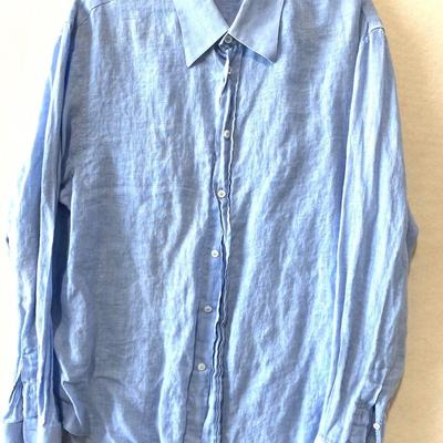 Emporio Armani light blue 100% flax linen long sleeve button up shirt. Size XXL