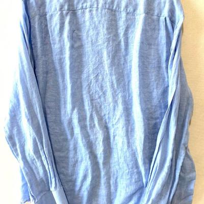 Emporio Armani light blue 100% flax linen long sleeve button up shirt. Size XXL