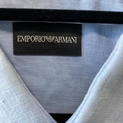 Emporio Armani light blue 100% flax linen long sleeve button up shirt. Size XXL
