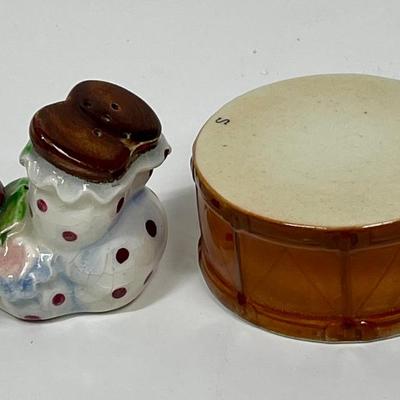 Vintage Ceramic Clown and Drum Salt and Pepper Shakers