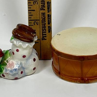 Vintage Ceramic Clown and Drum Salt and Pepper Shakers