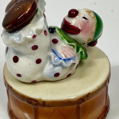 Vintage Ceramic Clown and Drum Salt and Pepper Shakers