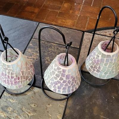 Sale Photo Thumbnail #261: 3 decorative mosaic hanging shades and holder for tea light candles.