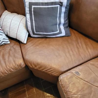 Brown leather sectional