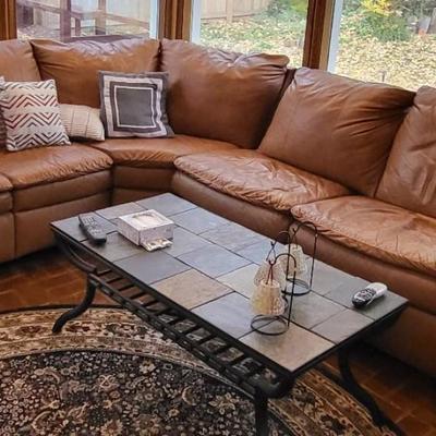 Brown leather sectional