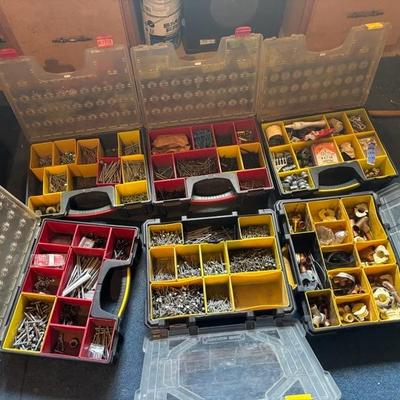 Plastic Containers of Nails, Screws, more