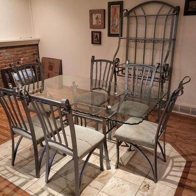 Metal and glass table with 6 chairs