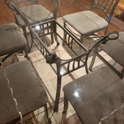 Metal and glass table with 6 chairs