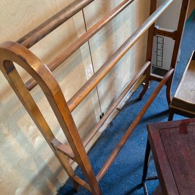 Antique Quilt Rack and 2 Small Tables