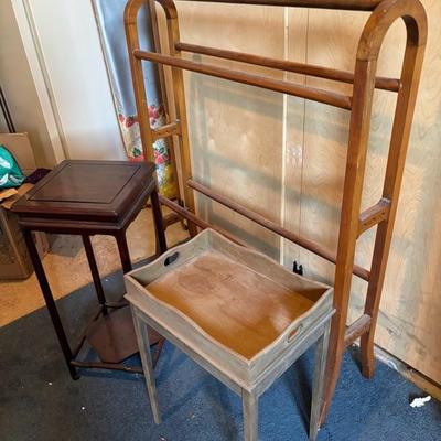 Antique Quilt Rack and 2 Small Tables