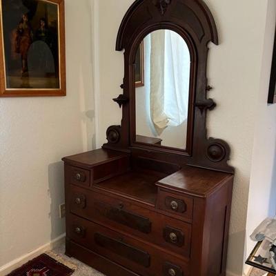 Antique Ornate Dresser with Mirror