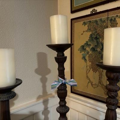 Composite Buddha and 3 Large Candlesticks