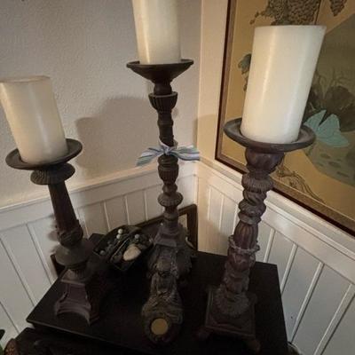 Composite Buddha and 3 Large Candlesticks