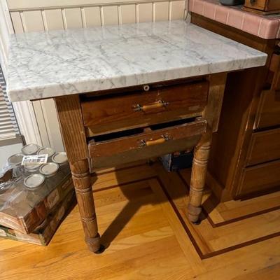 Antique Flour Bin with Marble Top