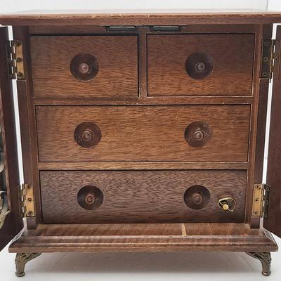 Vintage Wood Jewelry Music Box Filled With Fashion Jewelry