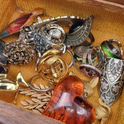 Vintage Wood Jewelry Music Box Filled With Fashion Jewelry