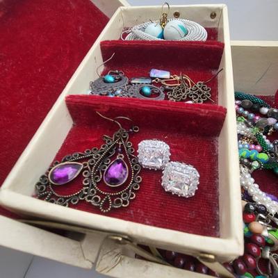 Vintage Jewelry Box & All The Fashion Jewelry Inside