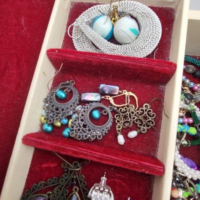 Vintage Jewelry Box & All The Fashion Jewelry Inside
