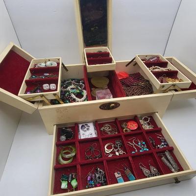 Vintage Jewelry Box & All The Fashion Jewelry Inside