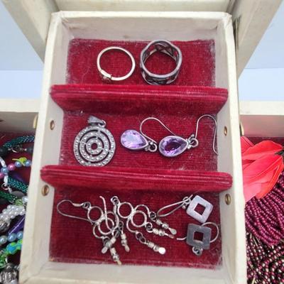 Vintage Jewelry Box & All The Fashion Jewelry Inside