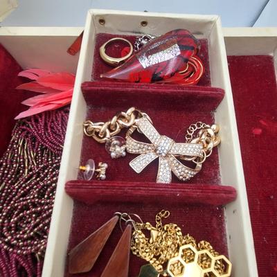 Vintage Jewelry Box & All The Fashion Jewelry Inside