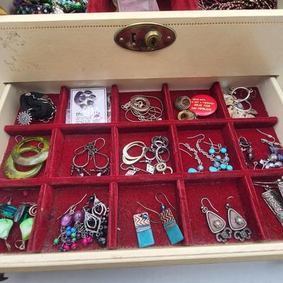 Vintage Jewelry Box & All The Fashion Jewelry Inside