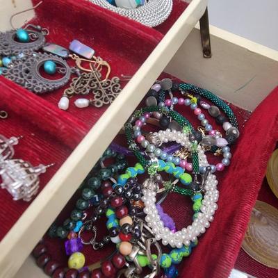 Vintage Jewelry Box & All The Fashion Jewelry Inside
