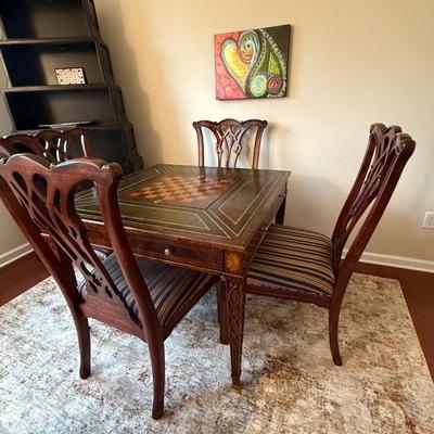 Most amazing Scarborough Maitland Smith game table with four chairs