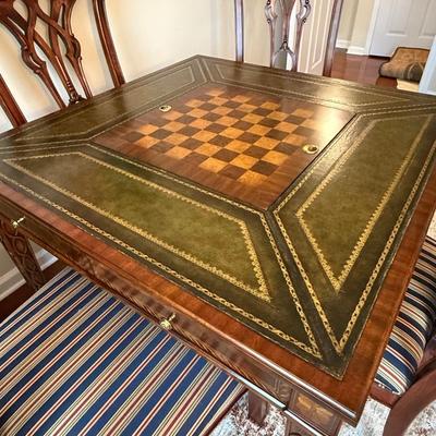 Most amazing Scarborough Maitland Smith game table with four chairs