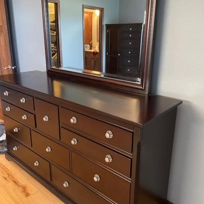 Long dark wood dresser with mirror