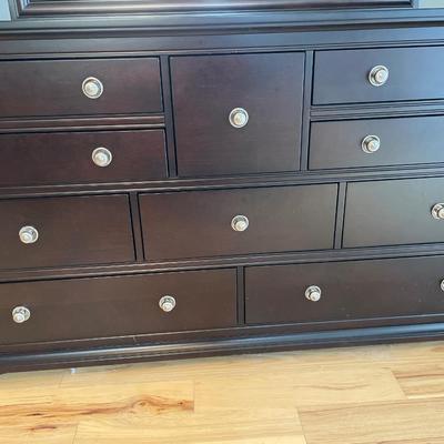 Long dark wood dresser with mirror