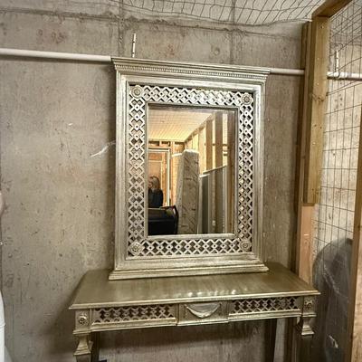 Italian mirror and console table in washed gold