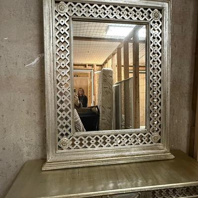 Italian mirror and console table in washed gold