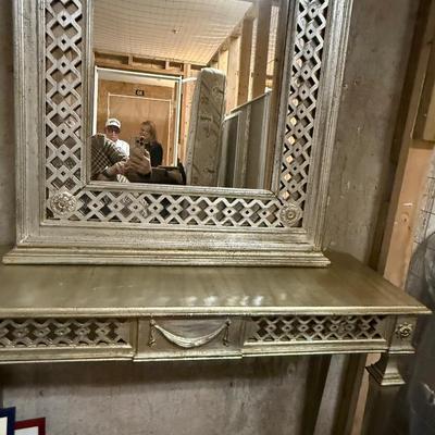 Italian mirror and console table in washed gold