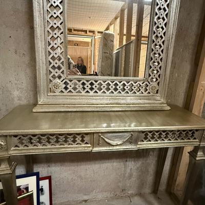 Italian mirror and console table in washed gold