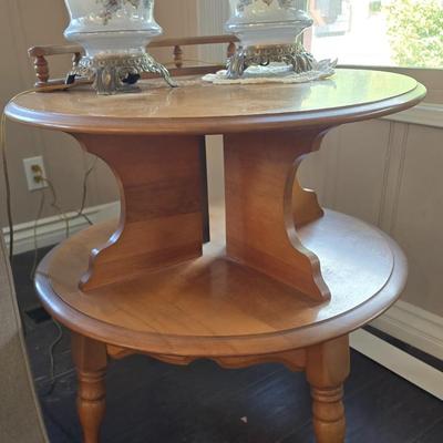 Vintage table and 2 Hurricane lamps