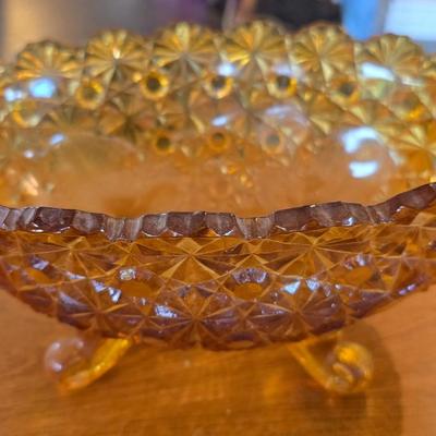 Lot of Glassware- decanter w/matching cups, carnival, amber