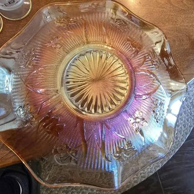 Lot of Glassware- decanter w/matching cups, carnival, amber